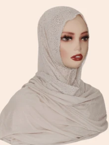 1pc Women's Striped Knit Elastic Fabric Diamond Chain Crafted Viscose Maxi Scarf, Malaysian Hijab Fashion Headscarf