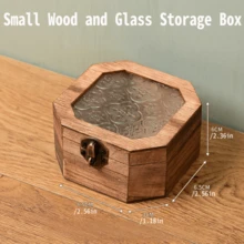 1 pièce Cabinet d'affichage en bois vintage octogonal/carré avec tiroir et dessus en verre, boîte de rangement de maquillage, bijoux, style nordique, organisateur de bureau en bois massif, cadeau idéal pour Halloween et Noël