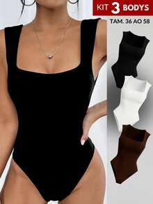 KIT 3 Women's Plus Size Blouse Women's Plus Size Bodysuit Women's Gym Blouse Women's High Compression Shaping Bodysuit Bory - 錶帶-黑色+棕色 - 查看 7
