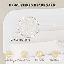Queen Bed Frame With Headboard, Boucle Upholstered Soft Platform Bed Frame With Thickened Footboard,  Rounded Corners Design, Twin/ Full/ Queen/ King, Grey/ White/ Beige/ White/ Black - 白色 - 查看 3