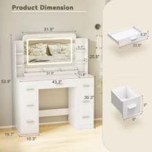 Furniwell Vanity Desk With Lights, Large LED Mirror With 3 Color Modes, Makeup Vanity With Power Outlet & USB Ports, 7 Drawers - 查看 2