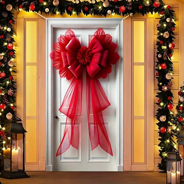 Elegant Large Red Bow Christmas Door Cover - 35.4x70.8 Inch, Versatile Holiday Decor For Entryway & Room