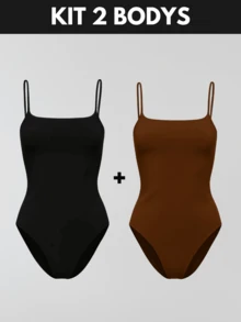 KIT 3 Women's Plus Size Blouse Women's Plus Size Bodysuit Women's Gym Blouse Women's High Compression Shaping Bodysuit Bory - 錶帶-黑色+棕色 - 查看 1