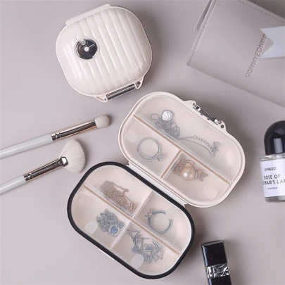 Caja de almacenamiento de joyas/Estuche para pastillas Organizador de pastillas de viaje portátil y semanal, Caja de pastillas a prueba de humedad y linda para el bolso, Contenedor de medicina de bolsillo diario para vitaminas, aceite de pescado, suplementos (Pequeño + Grande)