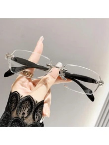 1 Set Of Men's Metal Frameless Trimmed Stylish Flat Glasses Suitable For Daily Use