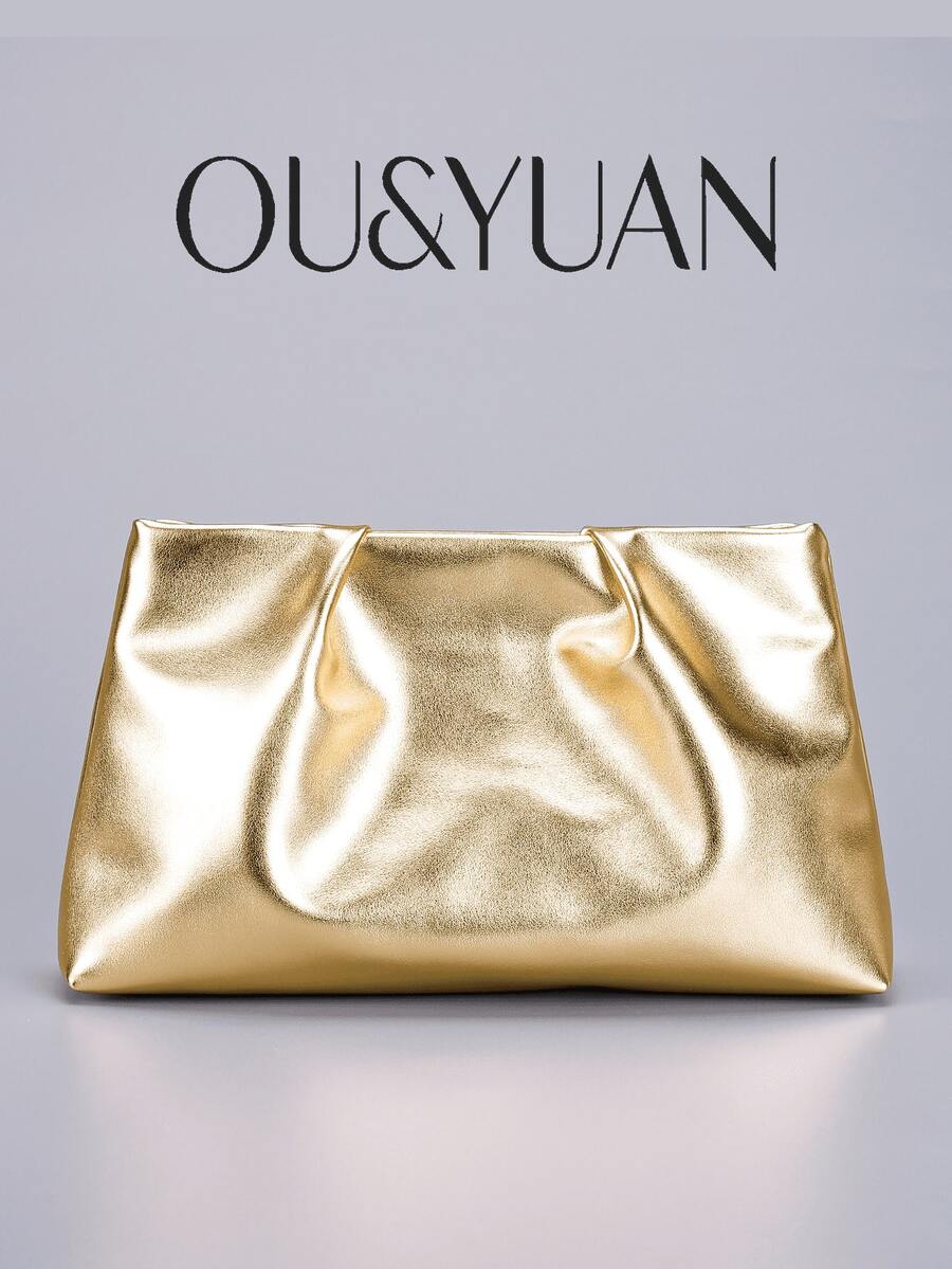 New Gold Pleated Cloud Clutch Bag, Niche Design, Multifunctional Evening Bag, Chain Shoulder Crossbody Bag, Minimalist Solid Color Wallet, Suitable For Party, Evening, Wedding, Date, Shopping And Other Occasions.