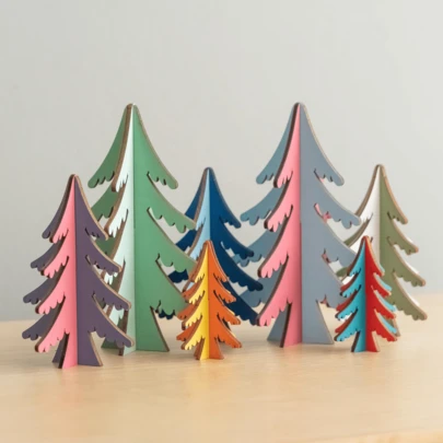 1Pc Colorful Christmas Tree Decoration, DIY 3D Tabletop Ornament, Multicolor Holiday Winter Forest Decor, Festive Xmas Desktop Centerpiece, Rustic Farmhouse Christmas Party Supplies For Home, Office, Living Room