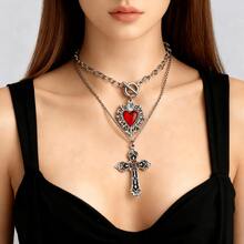 2 件套哥特式深心形十字架吊坠项链套装，朋克哥特 Y2K 珠宝配饰，情人节 - 彩色 - 查看 5