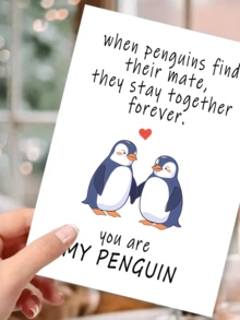 1 طقم بطاقة تهنئة رومانسية بشكل البطريق الحب - "أنت بطريقي" - مثالية للذكرى السنوية ، عيد الحب ، الخطوبة ، الزفاف ، عيد الميلاد - هدية مثالية للأزواج