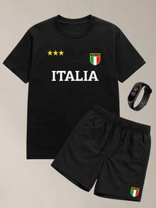 Men's Summer Kit Tactel Shorts And ITALIA Cotton T-Shirt, Comfortable Casual Model - màu đen - Xem 1