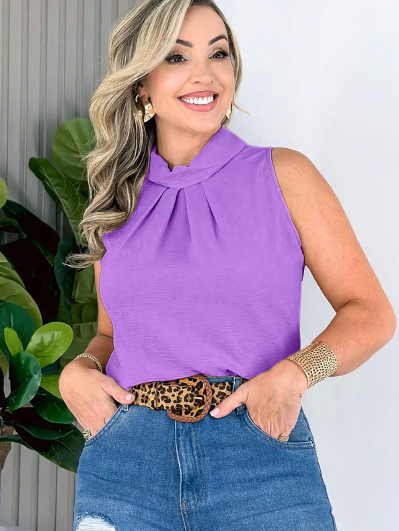 Women's Tank Top High Neck Elegant Duna Beautiful Fashion Super Shipping! - Mauve Purple - View 1