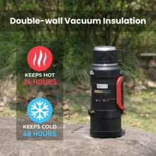 67oz 2000ml Large Water Bottle, Vacuum Insulated For Hot Coffee, 2.0L Stainless Steel Flask With Cup, Handle & Strap, 316 Inner Liner For Hot & Cold Drinks, For Outdoor, Camping, Sports, Travel - Dark Green - View 2