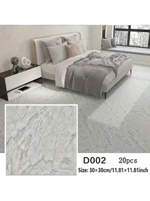 Waterproof Vinyl 10/20pcs Self-Adhesive SXP Marble Floor Tiles - 11.81"X11.81" Easy Peel & Stick Installation For Living Room, Bedroom, Balcony, Office Decor, Bathroom Floor Tiles