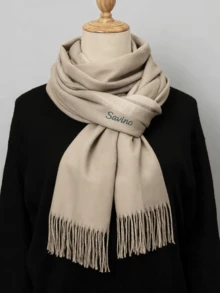 1pc Customized Unisex Embroidered Solid Color Faux Faux Cashmere Warm Scarf, Daily Use Fashionable, Colorful, Vintage, Contracted, Stylish, Fall Fashion, Old Money Custom, Personalized, Unique, Customized Ideal Gifts For Him Her, Winter Fashion, Christmas Gift, Christmas Decorations, Personalized Christmas Ornaments, Personalized Gifts For Women/Men, Christmas Accessories,Customized Scarves & Scarf Accessories,Street Casual Chic - Coffee Brown - View 3