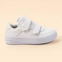 Girls' Black And White Sneakers With Hook And Loop Fastener, Casual, Lightweight, Flexible And Secure - 白色 - 查看 2