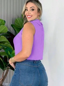Women's Tank Top High Neck Elegant Duna Beautiful Fashion Super Shipping! - Mauve Purple - View 2