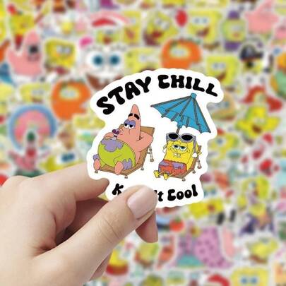 SpongeBob SquarePants 100 张海绵宝宝主题贴纸，可爱卡通水瓶、笔记本、铅笔盒贴纸，适合水瓶、铅笔盒、笔记本、行李箱、节日、生日、返校礼物、圣诞节礼物、购物节