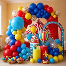 Carnival Circus Balloons Garland Arch Kit,133pcs Red Blue Yellow Rainbow Multicolor With Confetti Balloons For Carnival Theme Birthday Party Decorations - Nhiều màu - Xem 5