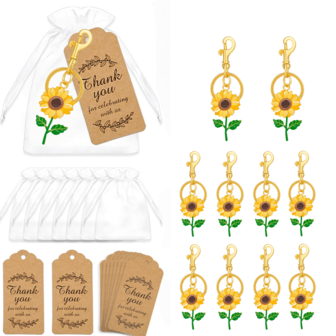 10 Sets Of Christmas Sunflower Keychains Thank You Card Gauze Bags Party Gift Sets Baby Gift Sets Ladies' Wallet Pendants Car Keychains Ladies' Birthdays Mothers' Christmas Cute Gifts Baby Shower Party Favor