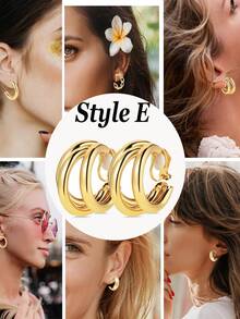 Yanxyad 1/6 Cặp bông tai kẹp vàng cho nữ, bông tai kẹp vòng tròn mạ vàng, bông tai kẹp vòng tròn cho nữ, trang sức giả không xỏ khuyên - Vàng - Xem 6