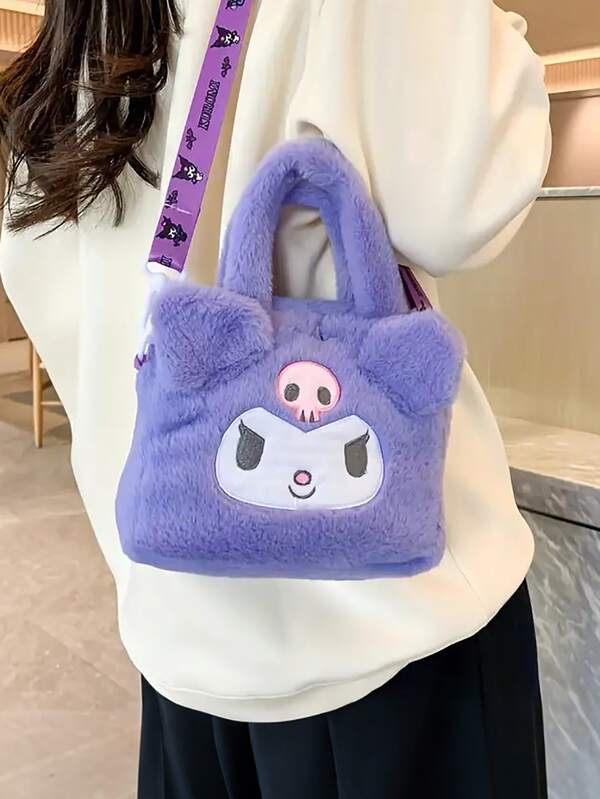 Sanrio 1pc Plush Purple Kuromi Cartoon Crossbody Bag, Cute Kawaii Fuzzy Handbag For Girls Daily Use & Gifting,Christmas Gifts,Pouch,Travel,Gifts For Women,Women's Necessaire,Travel Essential,Pouch,Clutch / Small Handbag,Necessaire,Makeup Organizer,Makeup Organize,Pouch,Brush Holder,Mini Pouch,Large Capacity Pouch