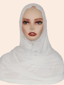 1pc Women's Striped Knit Elastic Fabric Diamond Chain Crafted Viscose Maxi Scarf, Malaysian Hijab Fashion Headscarf