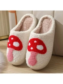 زوج من الأحذية المنزلية ذات الوجه المبتسم على شكل فطر، قاع ناعم مانع للانزلاق للاستخدام المنزلي، مناسبة للارتداء اليومي، عيد الميلاد، وحفلات العطلات