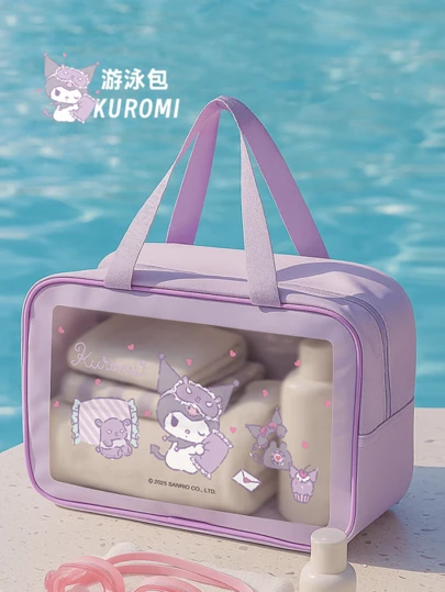 Sanrio Kuromi Transparent Purple Travel Kit, Official Licensed Waterproof Toiletry Bag With Zipper Closure And Handles, Gothic Cute Design For Gym Beach Pool, Gift For Teens E Girls Sanrio Collectors, Bathroom Necessities Holder, Stylish Storage Solution, Unique Gift Idea, Fashionable Travel Gear, Anime Inspired Accessories