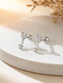 2pcs Women Simple Arrow Cubic Zirconia Stud Earrings, Sparkling Cartilage Earrings Suitable For Daily Wear, Dates And Commuting