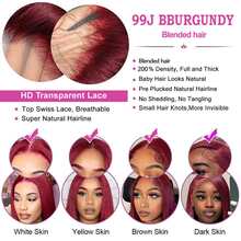 34 Inch Burgundy 99J Straight Lace Front Wig Human Blend Hair 200% Density 13x4 HD Transparent Lace Wigs For Women Glueless Wigs Pre Plucked With Baby Hair Natural Hailine Suitable For All Hair Types For Women Halloween Wigs Everyday Style Wig - S99J/BUG - View 7