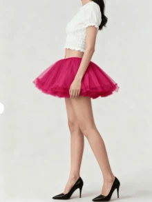 White & Black Fluffy Tulle Lolita Petticoat, Women's Cosplay Ball Gown, Bridal Boneless Underskirt, Ballet Skirt, Halloween - Hot Pink - View 3