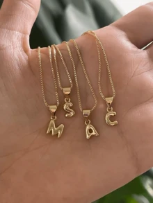 1pc Fashion Creative Elegance Bubble A-Z English Initials Letter Stainless Steel Necklace Gold Necklace For Women, Women's Daily Casual Wear Personalized Necklace Collarbone Chain - Gold - View 1
