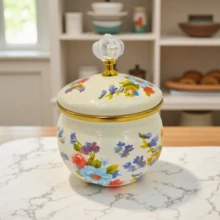 1pc Multi-Color Vintage Enamel Seasoning Jar, Sugar Jar, Salt Jar, Tea Jar, Coffee Jar, Lard Jar With Lid, Thick Retro French Enamel Seasoning Jar, Sugar Jar, Salt Jar, Tea Jar, Coffee Jar, Lard Jar With Lid, Uncoated Acid And Alkali Resistant Storage Jar - Multicolor - View 5