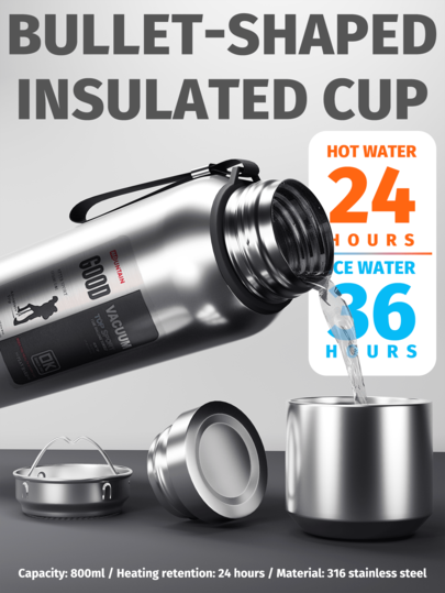 1pc Stainless Steel Water Bottle 20oz-67oz, Large Capacity With Handle, Insulated, Highly Attractive, Portable, Hot And Cold For Travel & Sports Back To School