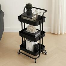 Black Multipurpose Organizer Cart With Wheels For Manicure, Bathroom, Laundry, Books, Fruit Bowl - 黑色 - 查看 9
