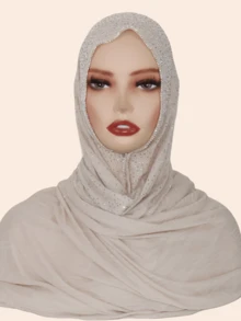 1pc Women's Striped Knit Elastic Fabric Diamond Chain Crafted Viscose Maxi Scarf, Malaysian Hijab Fashion Headscarf
