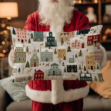 1pc Christmas Town Snowy Landscape Cushion Cover, Single-Sided Printed Soft Peach Velvet Material, 30*50cm/40*60cm Pillow Case Suitable For Indoor Decor, Party Decor, Decorative Pillow Cover Gift