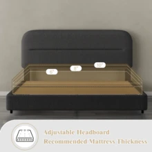 Queen Bed Frame With Headboard, Boucle Upholstered Soft Platform Bed Frame With Thickened Footboard,  Rounded Corners Design, Twin/ Full/ Queen/ King, Grey/ White/ Beige/ White/ Black - 灰色 - 查看 6
