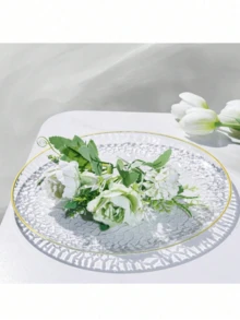 50/25/20/10 Stück goldfarbene geprägte transparente Rand Teller, Salateller, 26cm und 19cm Durchmesser, geeignet für Halloween, Weihnachtsgeschenke, Familienfeiern, Feste, Outdoor-Aktivitäten, Hochzeiten, Restaurants, Küchen