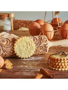 2025 Holz Weihnachts-bedruckter Nudelholz, geschnitzter geprägter Kuchenteigroller, Handwerk