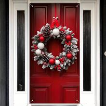 1pc Festive Polyester Christmas Door Wreath Decoration Backdrop - Large 89.92x179.83 Cm Hanging Banner For Wedding, Birthday, Anniversary, First Communion, And General Celebrations - Indoor/Outdoor Holiday Party Porch Sign