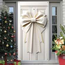 1 pezzo Elegante fiocco bianco per tenda da porta, decorazione natalizia in poliestere, insegna appesa universale per le vacanze, adatta per ingresso, stanza, decorazione festiva multiuso, senza elettricità richiesta, 35 x 70 pollici