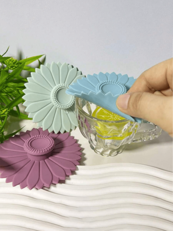 Sunflower Silicone Cup Lids, Multi-Functional Silicone Lid Set For Tea And Coffee Cups.