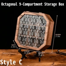 1 pièce Cabinet d'affichage en bois vintage octogonal/carré avec tiroir et dessus en verre, boîte de rangement de maquillage, bijoux, style nordique, organisateur de bureau en bois massif, cadeau idéal pour Halloween et Noël