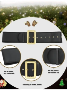 1 pieza Cinturón extra ancho de Papá Noel - Cinturón de disfraz de Navidad resistente y ancho con hebilla dorada, adecuado para Papá Noel, fiestas de Navidad, sesiones de fotos - Accesorio de decoración navideña de plástico duradero - Multicolor - Ver 5