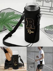 1 pieza Funda de neopreno personalizada para botella de agua con correa ajustable y portavasos, se adapta a botellas de acero inoxidable, vidrio y plástico - Regalo para vuelta al colegio, graduación, profesor, Funda para pasaporte, viajes, luna de miel, estudios en el extranjero, viajes de negocios, ligera e impermeable, esencial para vacaciones, unisex estudiante - Negro - Ver 5