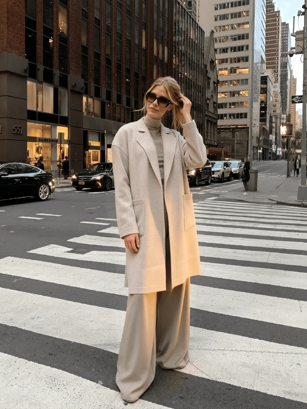 Beige Mid Length Coat, Elegant Office Travel Daily Outerwear For Women - Apricot - View 1