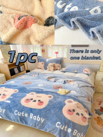 1pc Cute Bear Pattern Sherpa Fleece Blanket, 1*Blanket, No Filling, Skin-Friendly, Soft & Comfortable, Cute & Minimalist