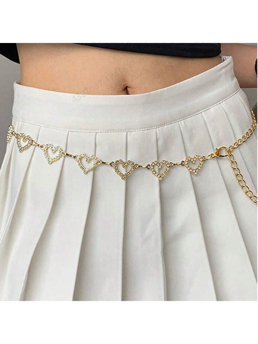 Modischer hochwertiger neuer goldener Herz-Kristall-Strass Damen Taillenkette, Damengürtel, Boho-Zinklegierung Damengürtel, Frühling/Sommer/Herbst/Winter