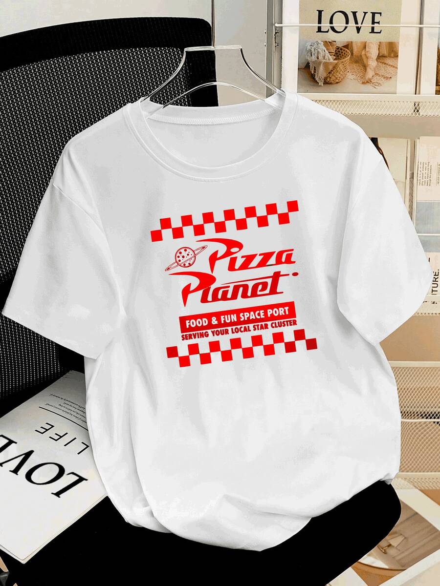 Camiseta de mujer con estampado divertido Pizza Planet,diseño casual y moderno. Ideal para un look espacial y original. - Blanco - Ver 1